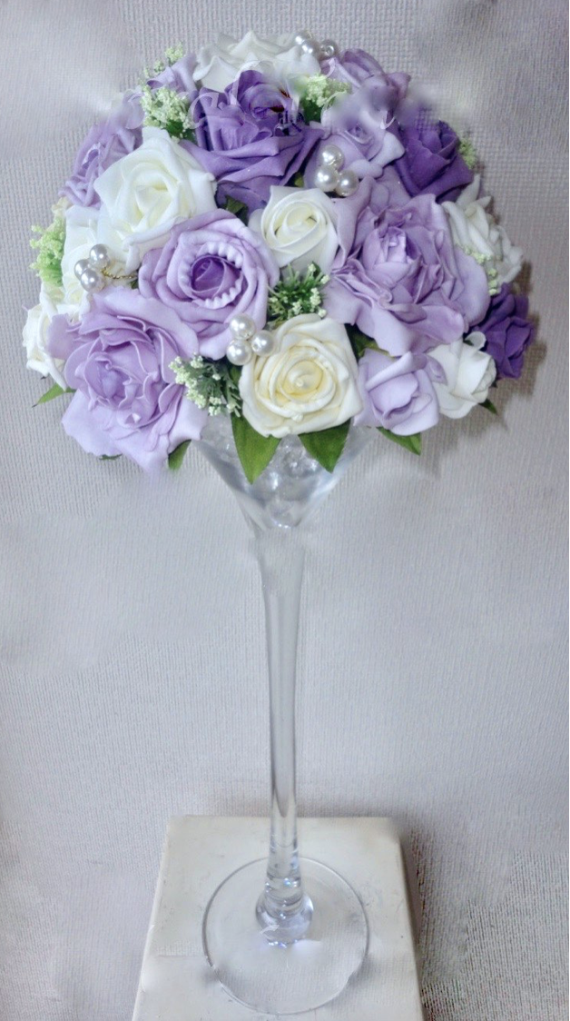 Lavender, ivory & Deep Lilac Posy Bowl Centrepiece, wedding centrepiece, lilac wedding